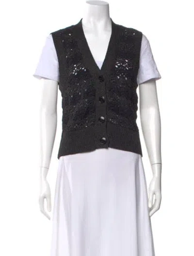 Pre-owned Ganni V-neck Sweater In Black