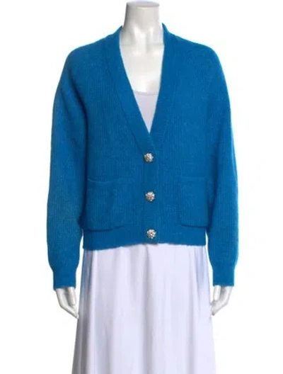 Pre-owned Ganni V-neck Sweater In Blue