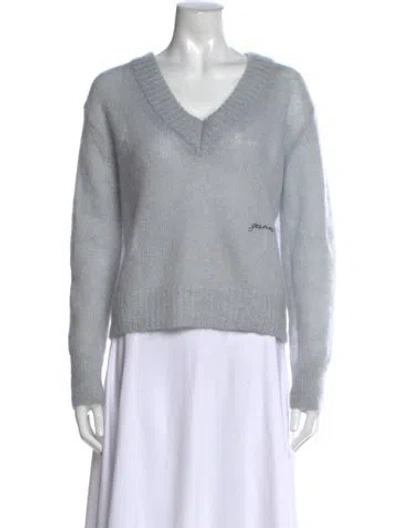 Pre-owned Ganni V-neck Sweater In Blue