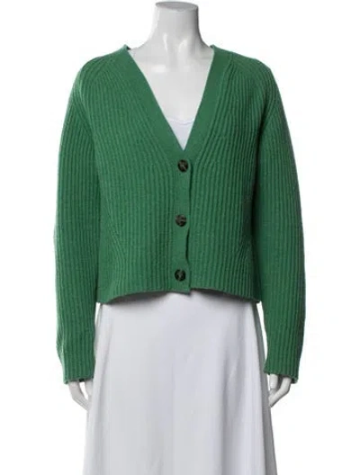 Pre-owned Ganni V-neck Sweater In Green