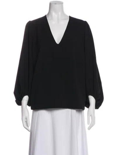 Pre-owned Ganni V-neck Three-quarter Sleeve Blouse In Black