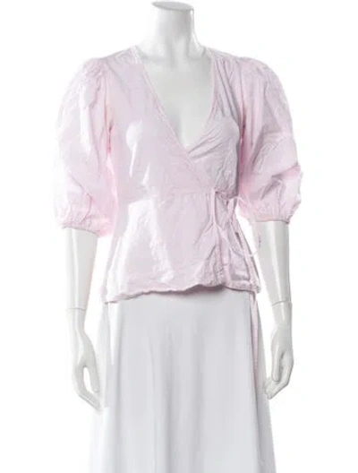 Pre-owned Ganni V-neck Three-quarter Sleeve Blouse In Multi