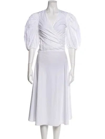 Pre-owned Ganni V-neck Three-quarter Sleeve Blouse In White