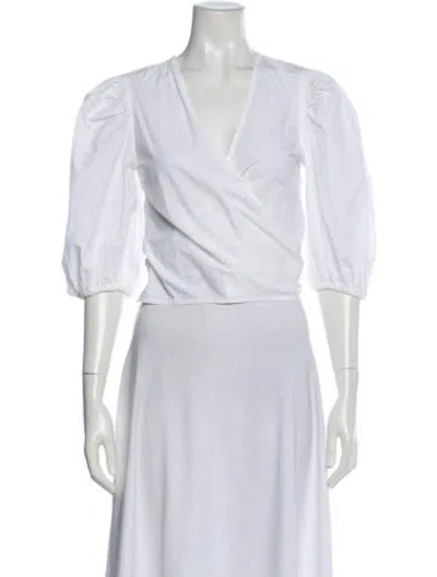 Pre-owned Ganni V-neck Three-quarter Sleeve Blouse In White