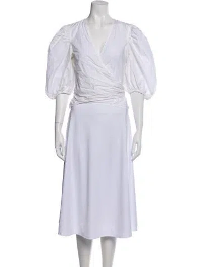 Pre-owned Ganni V-neck Three-quarter Sleeve Blouse In White