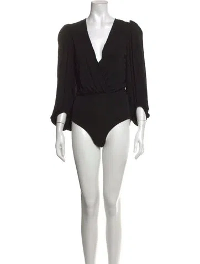 Pre-owned Ganni V-neck Three-quarter Sleeve Bodysuit In Black