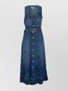 Ganni Blue Light Denim Belt Midi Dress