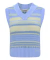 Ganni Multicolor Knit Vest With Stripe Motif In Wool Woman In Lightblue