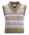 Ganni Womens Military Olive Stripe-pattern Brushed-knit Alpaca And Merino-wool Blend Vest Xl In Multicolor