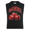 Ganni Sleeveless Intarsia Knit Crew Neck Top In Black
