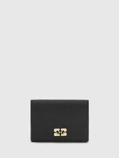 Ganni Logo-plaque Grained Wallet In Black