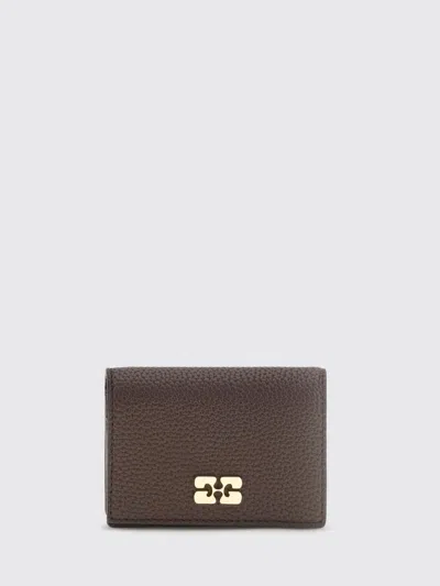 Ganni Butterfly Logo Recycled Leather Flap Wallet In Brown
