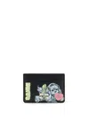 Ganni Black Card Holder With Graphic Print On The Front In Leather Blend Woman In Black