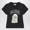 Ganni Women Black T-shirt With Round Neck And Maxi Logo On The Front In Cotton Woman In Blue