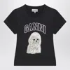 Ganni Women Black T-shirt With Round Neck And Maxi Logo On The Front In Cotton Woman In Blue