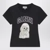 Ganni Washed Black T-shirt With Poodle Print In Animal Print