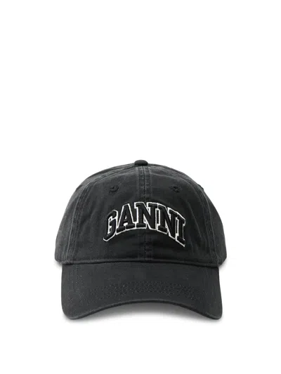 Ganni Washed Canvas Cap In Animal Print
