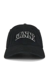 Ganni Womens Black Brand-embroidered Cotton-canvas Cap In Black