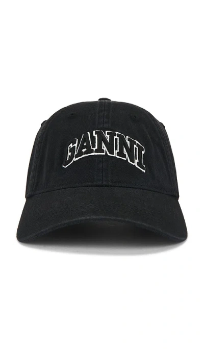 Ganni Washed Canvas Cap In Brown