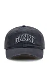 Ganni Womens Black Brand-embroidered Cotton-canvas Cap In Black
