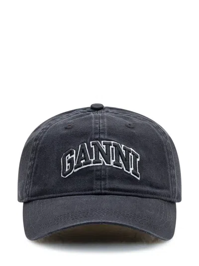 Ganni Washed Cap In Black
