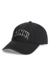 Ganni Washed Cotton Canvas Baseball Cap In Black