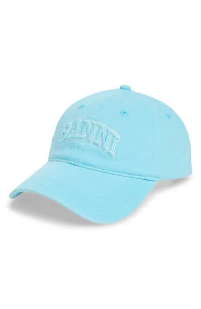 Ganni Washed Cotton Canvas Baseball Cap In Blue