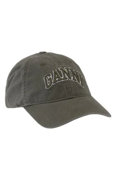Ganni Washed Cotton Canvas Baseball Cap In Brown