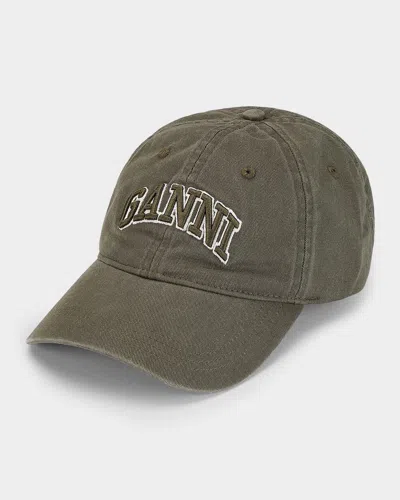 Ganni Washed Cotton Canvas Baseball Cap In Kalamata