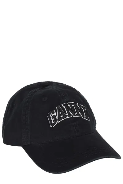 Ganni Washed Cotton Canvas Cap Emb In Green