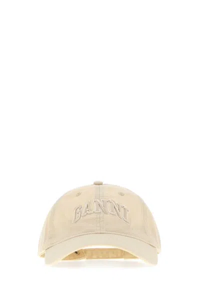 Ganni Washed Cotton Canvas Cap Emb In Neutral