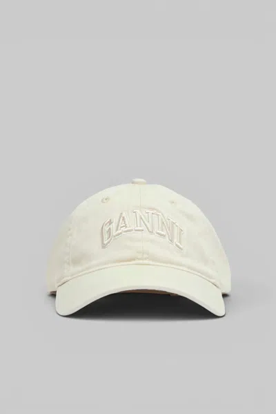 Ganni Washed Cotton Canvas Cap Emb In Beige