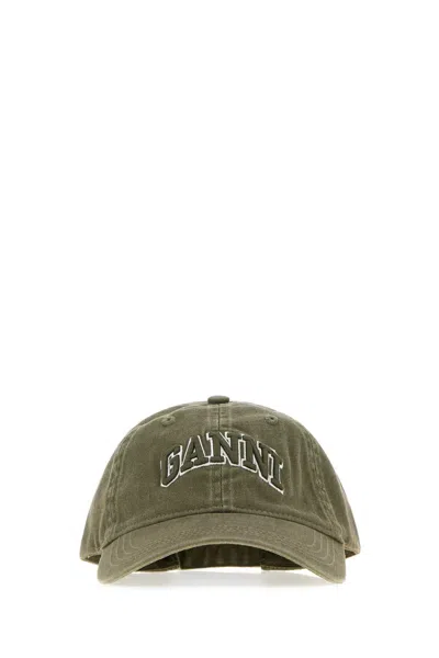 Ganni Washed Cotton Canvas Cap Emb In Neutral