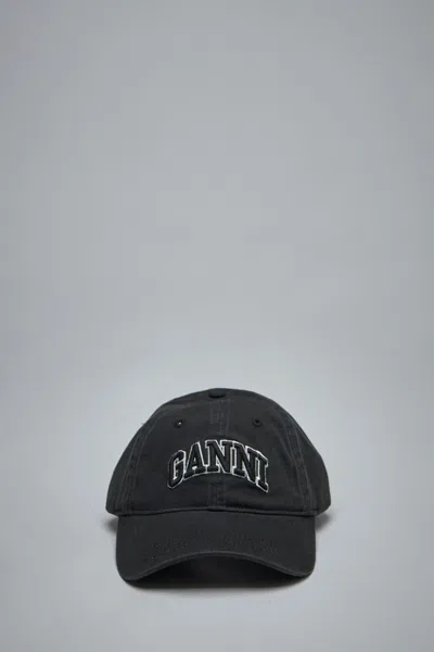 Ganni Washed Cotton Canvas Cap Embroidery