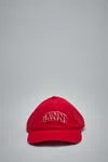 Ganni Washed Cotton Canvas Cap Embroidery In Red