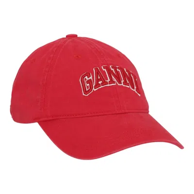 Ganni Washed Cotton Canvas Cap In Red