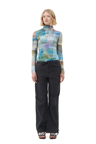Ganni Washed Cotton Canvas Drawstring Pants In Mixed
