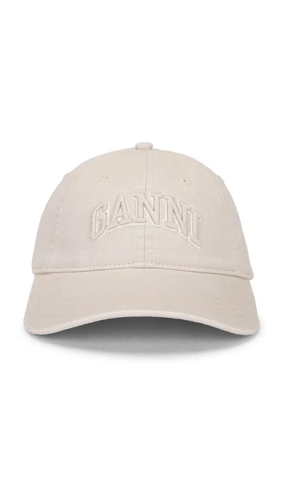 GANNI WASHED COTTON CANVAS EMBROIDERED CAP