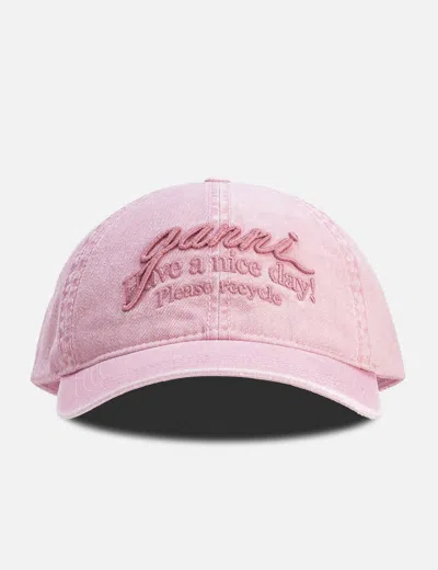 Ganni Washed Cotton Cap In Pink