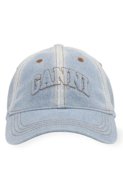 Ganni Washed Denim Baseball Cap In Blue