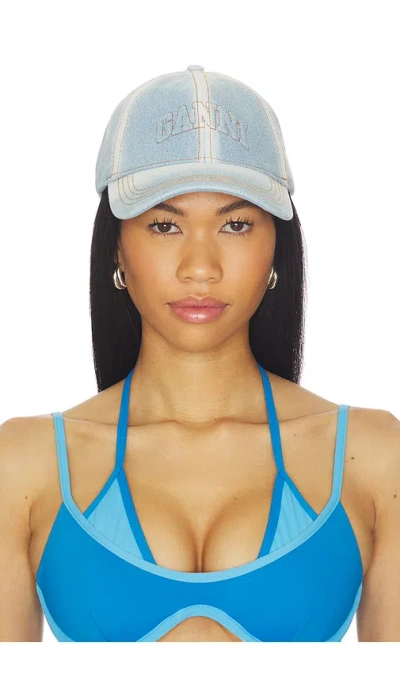 Ganni Washed Denim Cap In Blue