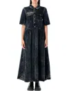 Ganni Light Denim Long Dress Black Washed In Blue