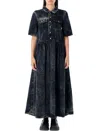 Ganni Light Denim Long Dress Black Washed In Blue