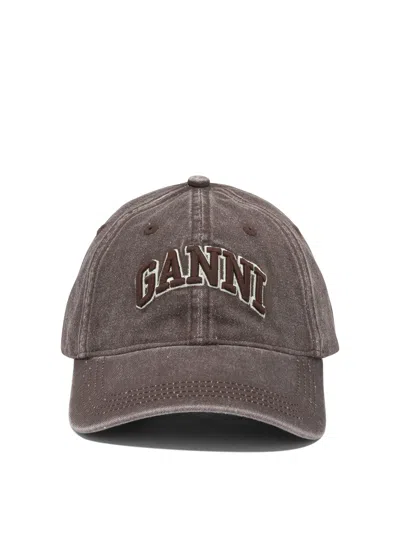 Ganni Women Washed Effect Baseball Cap In Brown