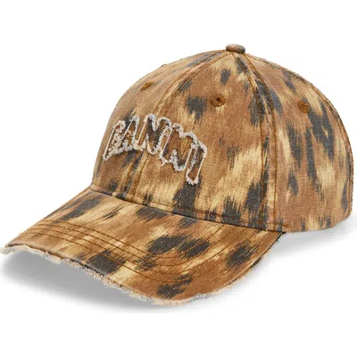 Ganni Washed Organic Cotton Canvas Baseball Cap In Brown