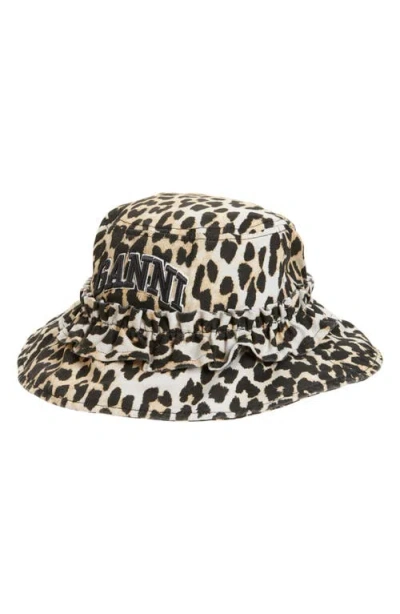 Ganni Washed Organic Cotton Canvas Bucket Hat In Brown