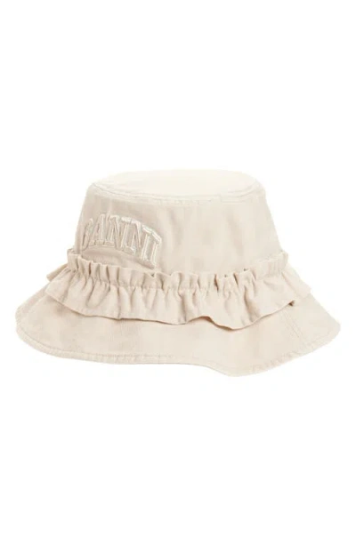 Ganni Washed Organic Cotton Canvas Bucket Hat In White
