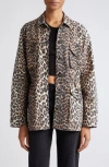 Ganni Leopard Canvas Oversized Midi Jacket In Almond Milk