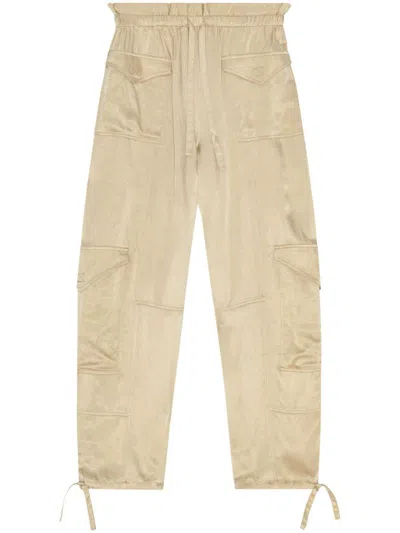 Ganni Elasticated-waist Satin Trousers In Beige