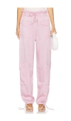 Ganni Washed Satin Drawstring Pants In Bleached Mauve